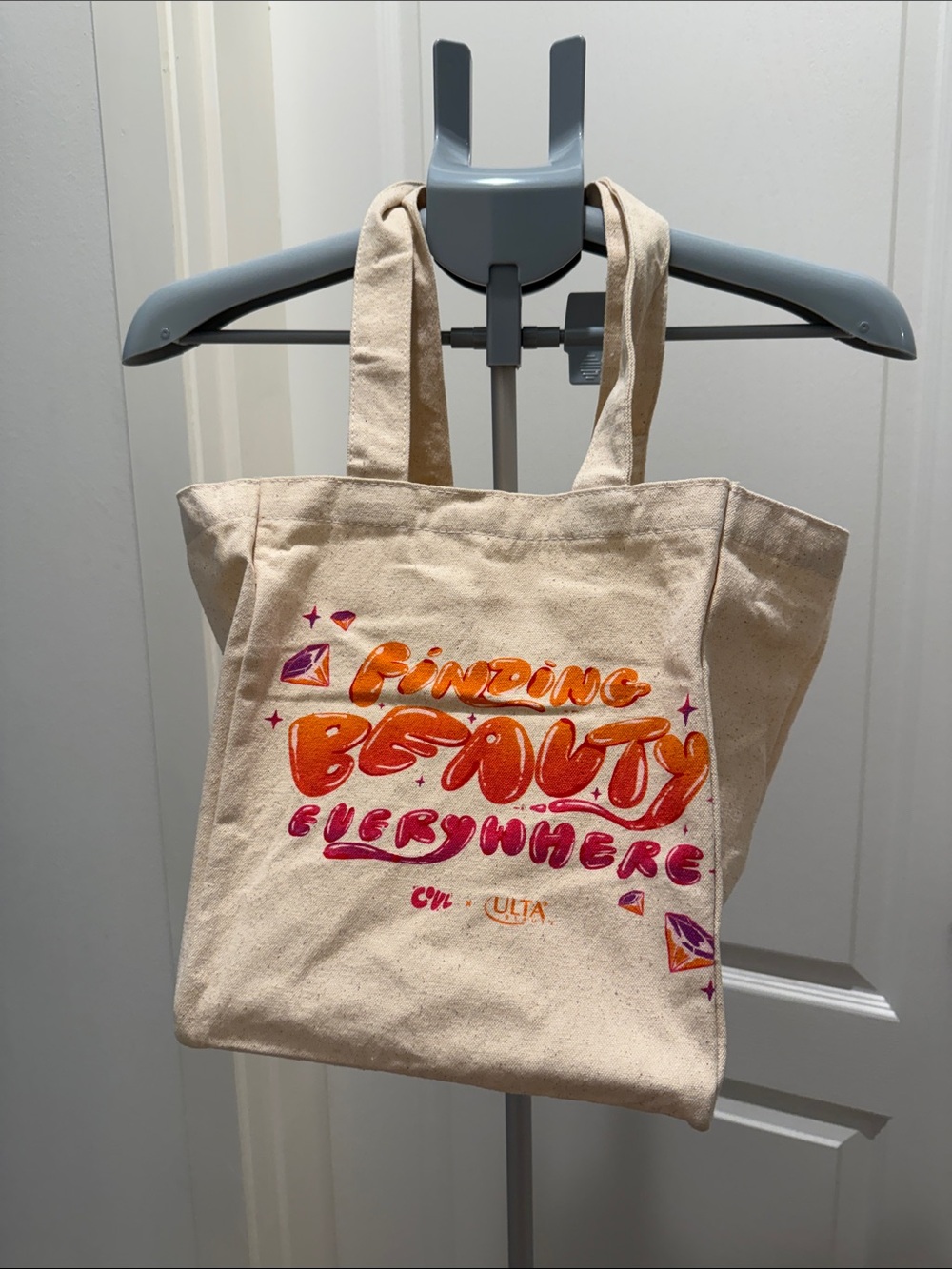 Canvas Tote Bag in Natural with Colorful "Finding Beauty Everywhere" Print